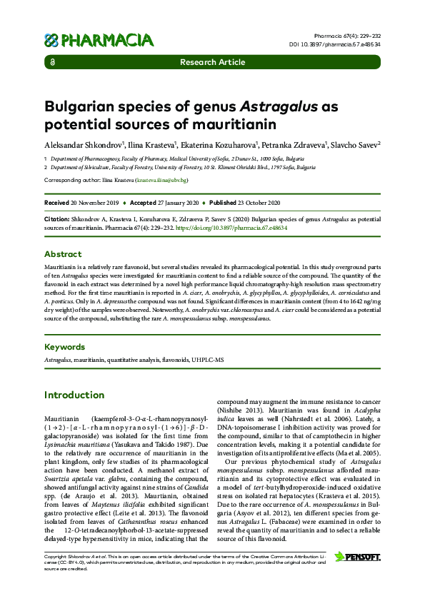 (PDF) Bulgarian species of genus Astragalus as potential sources of ...
