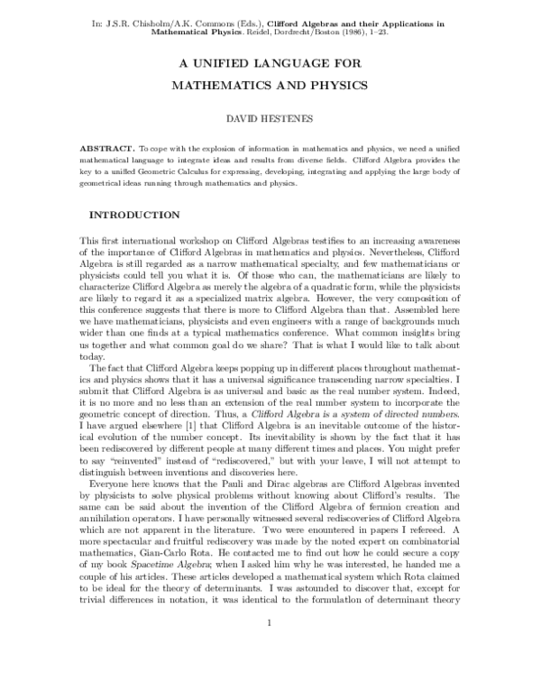 (PDF) A Unified Language for Mathematics and Physics