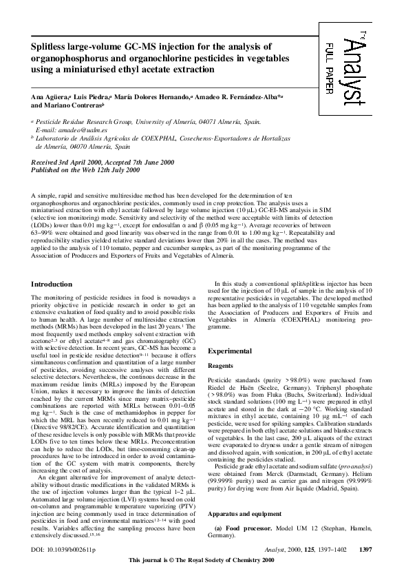 (PDF) Splitless large-volume GC-MS injection for the analysis of ...