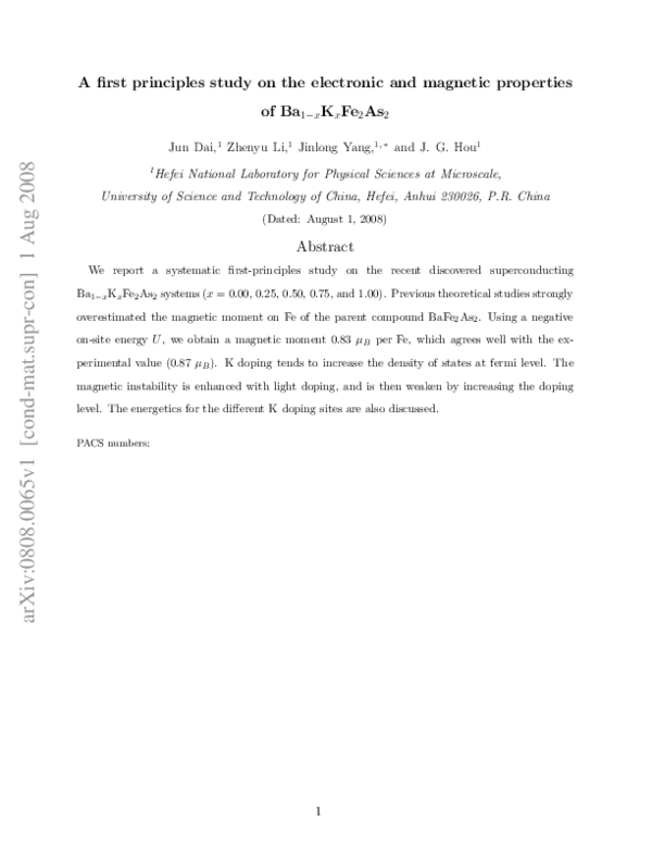 (PDF) First-principles study on electronic and magnetic properties of ...