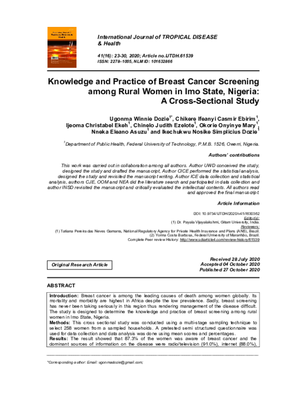(PDF) Knowledge and Practice of Breast Cancer Screening among Rural ...