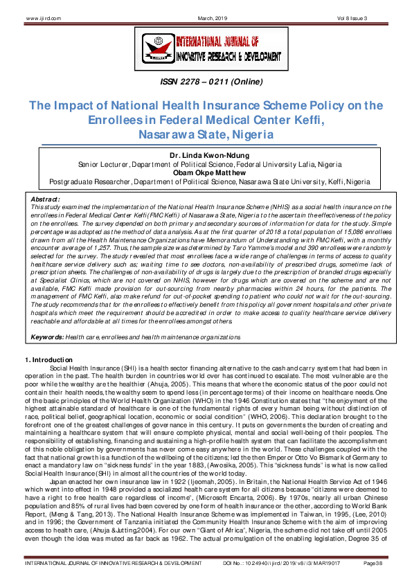 (PDF) The Impact of National Health Insurance Scheme Policy on the ...