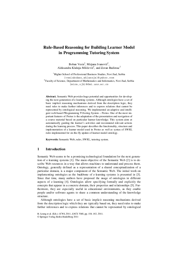 (PDF) Rule-Based Reasoning for Building Learner Model in Programming ...