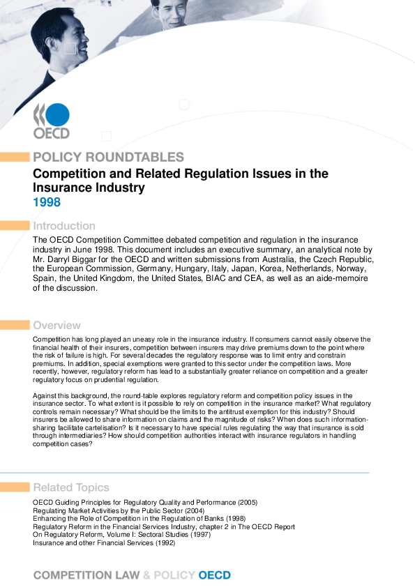 (PDF) Competition and Related Regulation Issues in the Insurance Industry