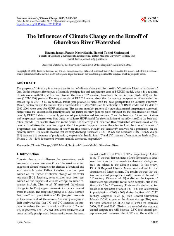 (PDF) The Influences of Climate Change on the Runoff of Gharehsoo River ...