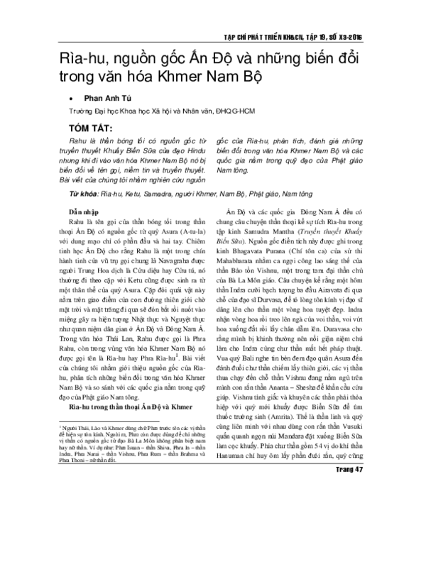 First page of “Rahu – of Indian origin and the changes in the Southern Khmer culture”