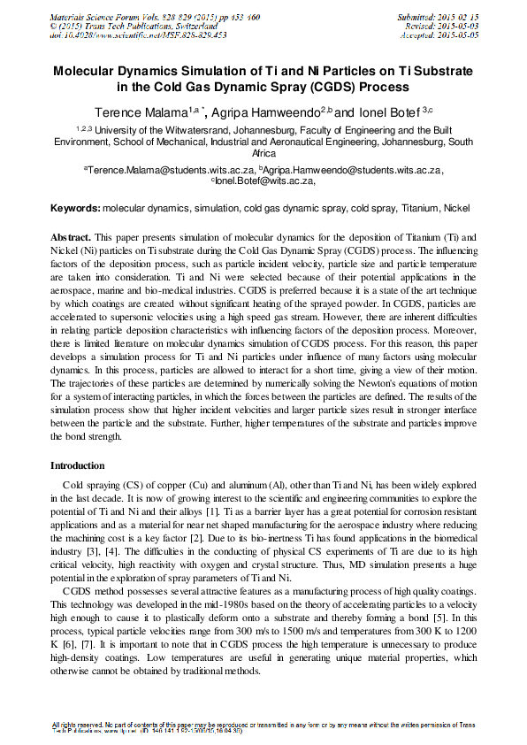 (PDF) Molecular Dynamics Simulation of Ti and Ni Particles on Ti ...