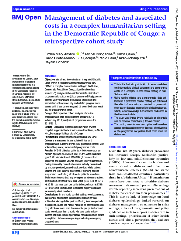 (PDF) Management of diabetes and associated costs in a complex ...