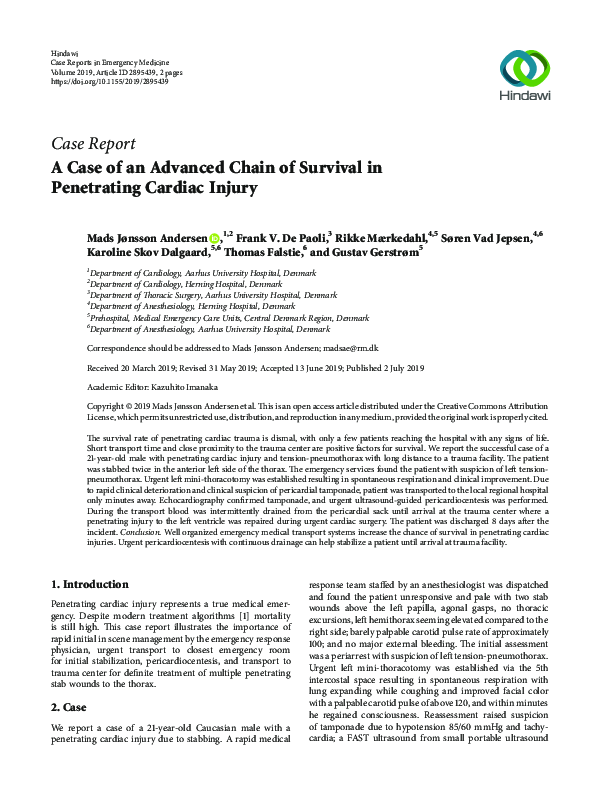(PDF) A Case of an Advanced Chain of Survival in Penetrating Cardiac Injury