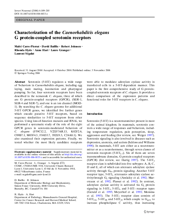 (PDF) Characterization of the Caenorhabditis elegans G protein-coupled ...