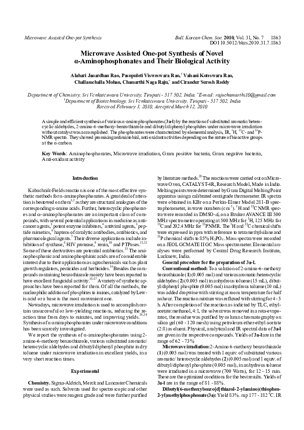 (PDF) ChemInform Abstract: Microwave Assisted One-Pot Synthesis of a ...