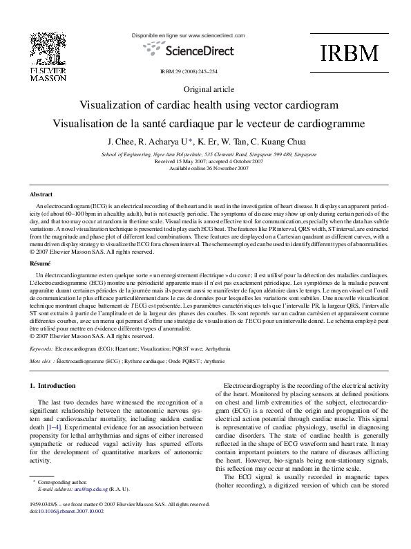 (PDF) Visualization of cardiac health using vector cardiogram