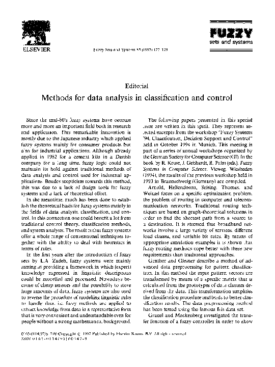 (PDF) Methods for data analysis in classification and control