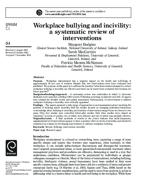 (PDF) Workplace bullying and incivility: a systematic review of ...