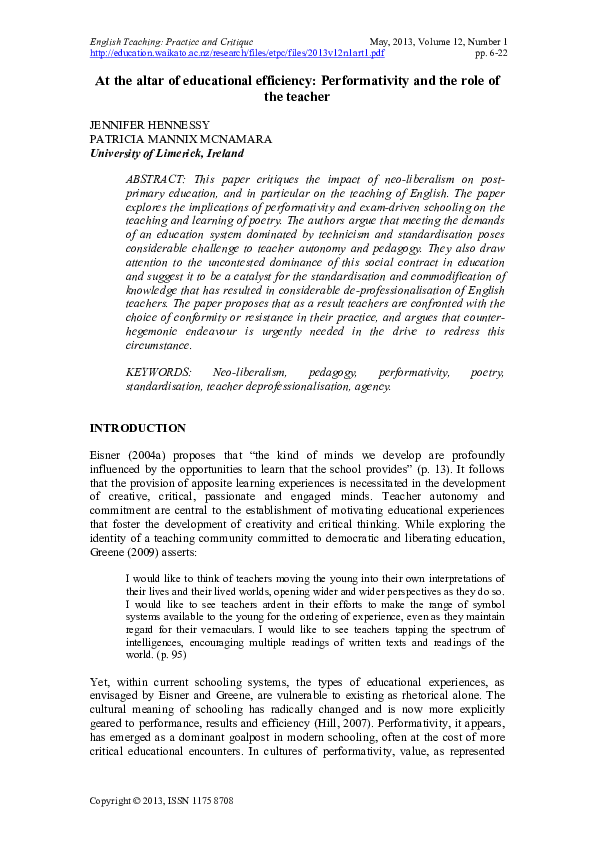 (PDF) At the altar of educational efficiency: Performativity and the ...