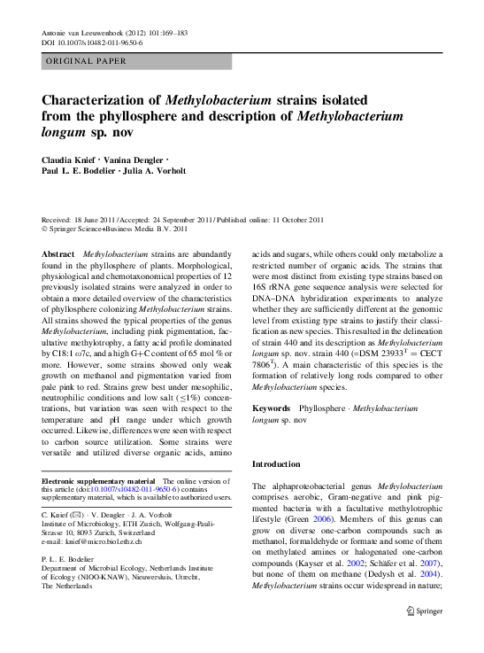 (PDF) Characterization of Methylobacterium strains isolated from the ...