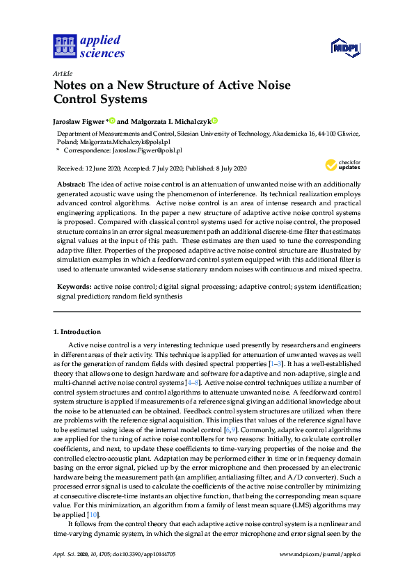 (PDF) Notes on a New Structure of Active Noise Control Systems