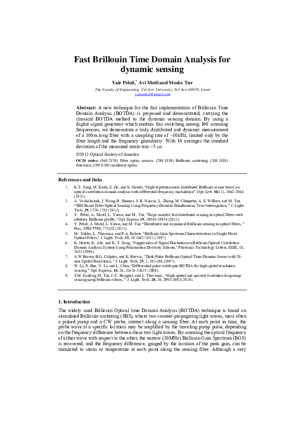 (PDF) Fast Brillouin optical time domain analysis for dynamic sensing