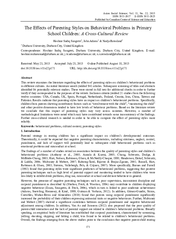 (PDF) The Effects of Parenting Styles on Behavioral Problems in Primary ...