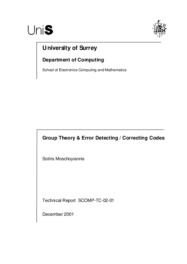 (PDF) Group Theory & Error Detecting / Correcting Codes