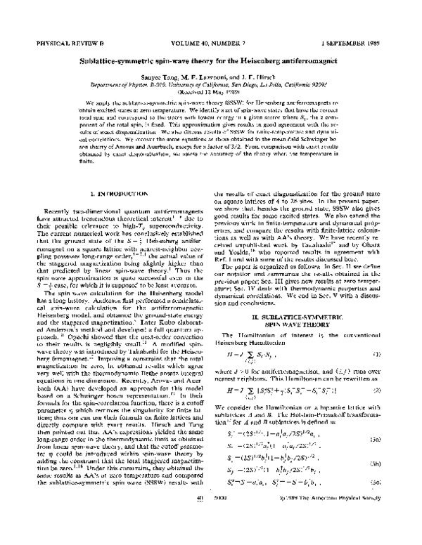 (PDF) Sublattice-symmetric spin-wave theory for the Heisenberg ...