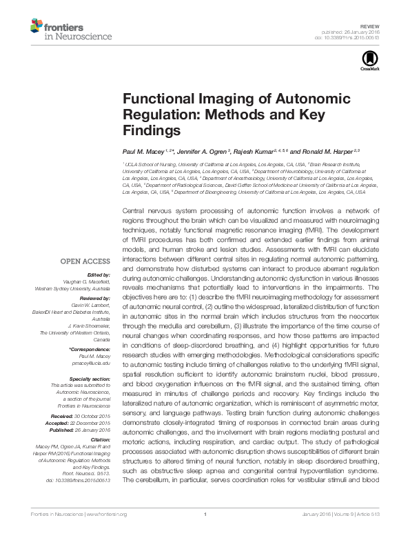 (PDF) Functional Imaging of Autonomic Regulation: Methods and Key Findings