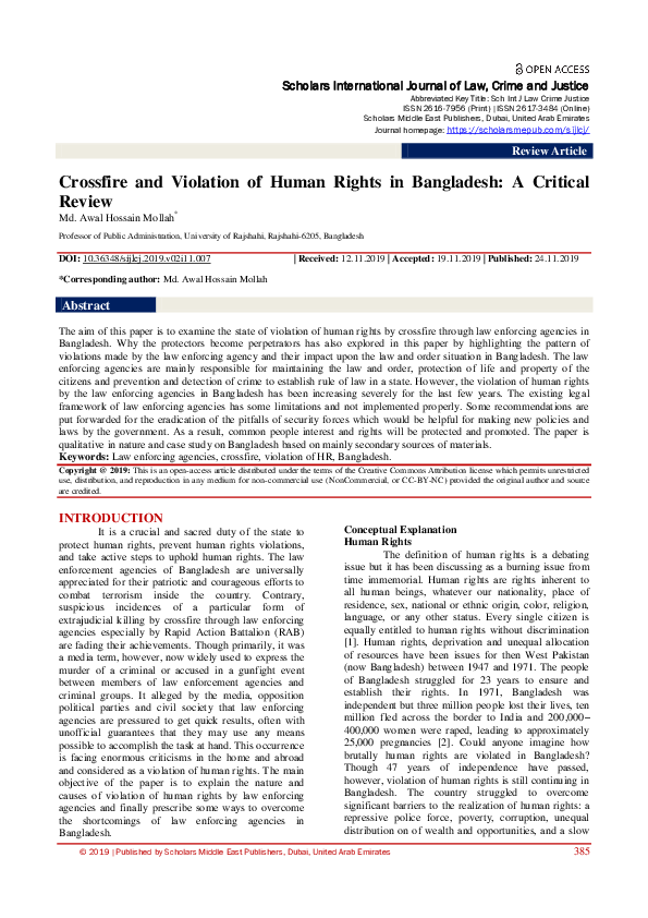 (PDF) Crossfire and Violation of Human Rights in Bangladesh: A Critical ...