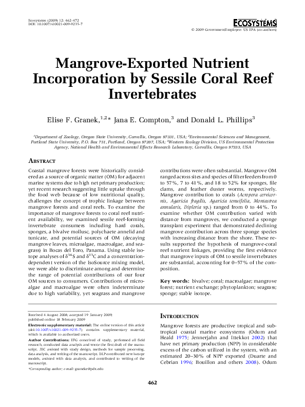 Photo inspiration: Pdf Mangrove Exported Nutrient Incorporation By Sessile Coral Reef Photo Inspiration