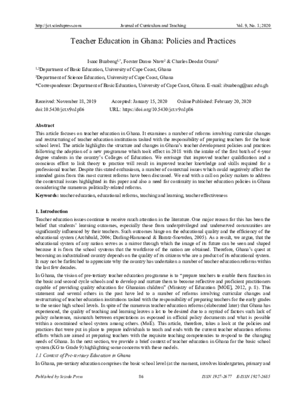 (PDF) Teacher Education in Ghana: Policies and Practices