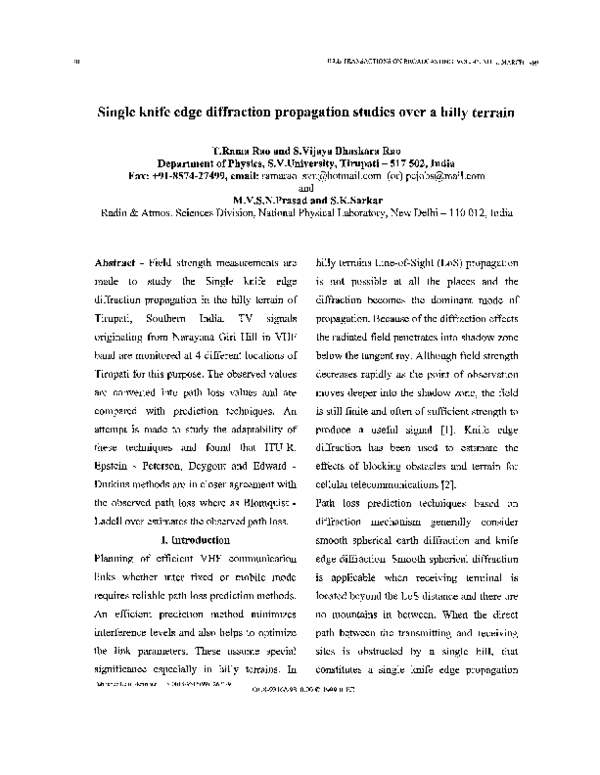 (PDF) Single knife edge diffraction propagation studies over a hilly ...
