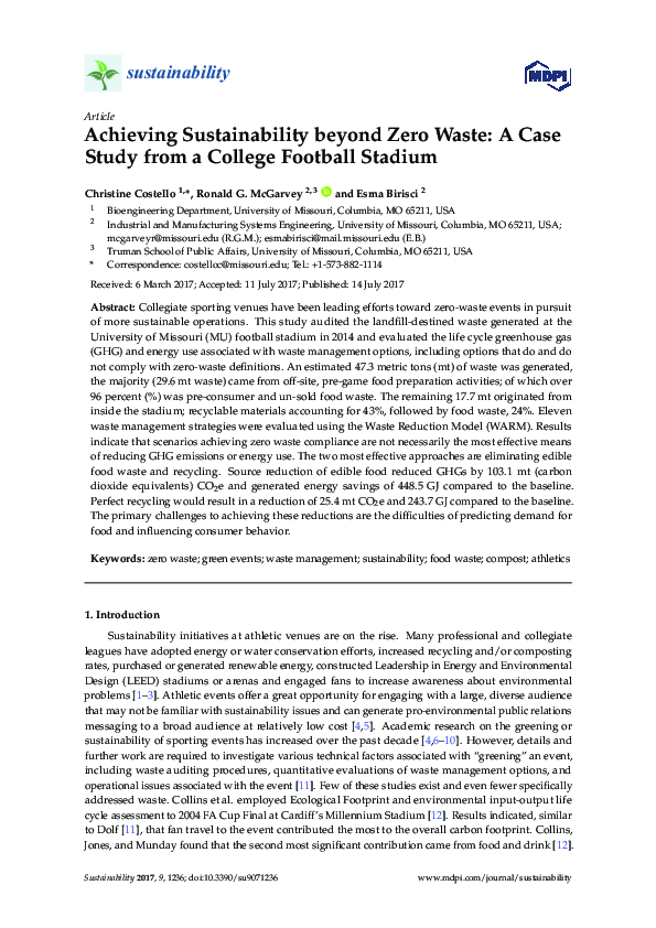 (PDF) Achieving Sustainability beyond Zero Waste: A Case Study from a ...