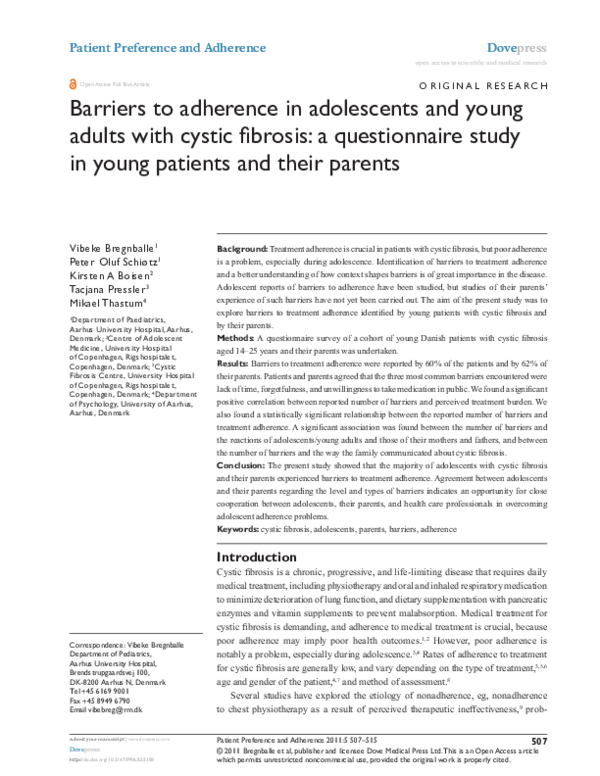 (PDF) Barriers to adherence in adolescents and young adults with cystic ...