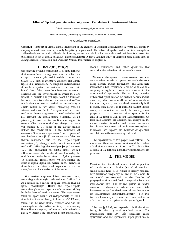 (PDF) Effect of Dipole-dipole Interaction on Quantum Correlations in ...