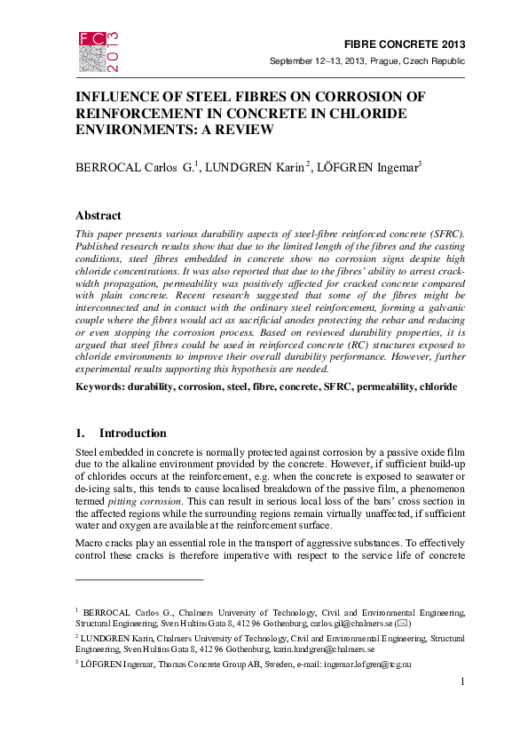 (PDF) Influence of Steel Fibres on Corrosion of Reinforcement in ...