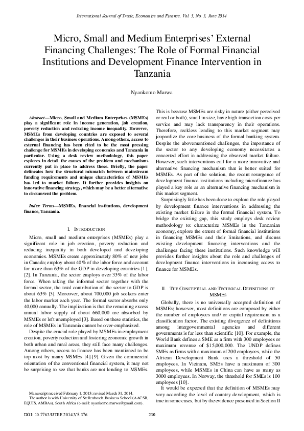 (PDF) Micro, Small and Medium Enterprises’ External Financing ...