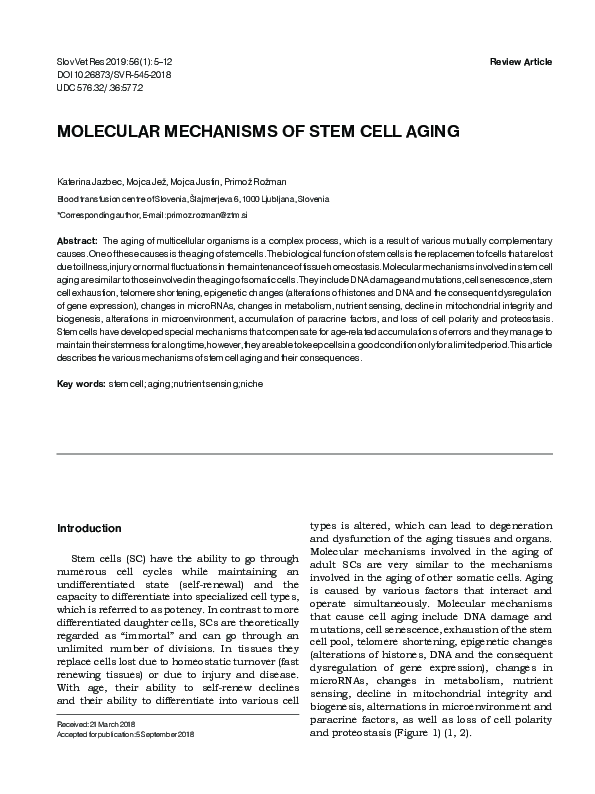 (PDF) Molecular Mechanisms of Stem Cell Aging