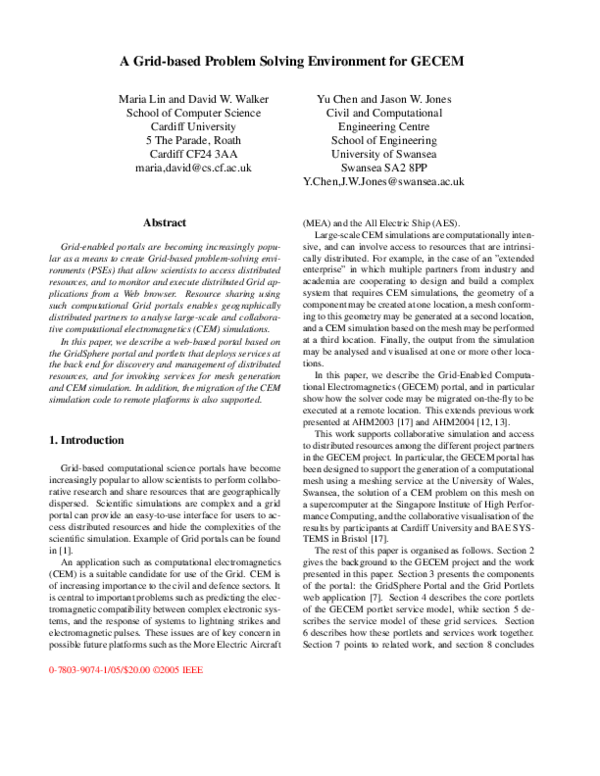 (PDF) A grid-based problem solving environment for GECEM