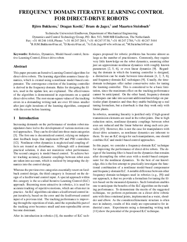 (PDF) Frequency Domain Iterative Learning Control of Direct-Drive Robots