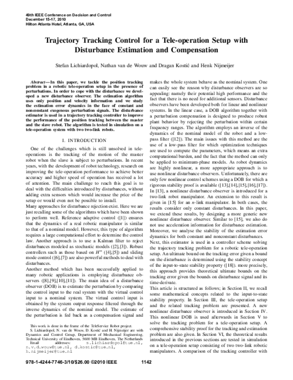 (PDF) Trajectory tracking control for a tele-operation setup with ...
