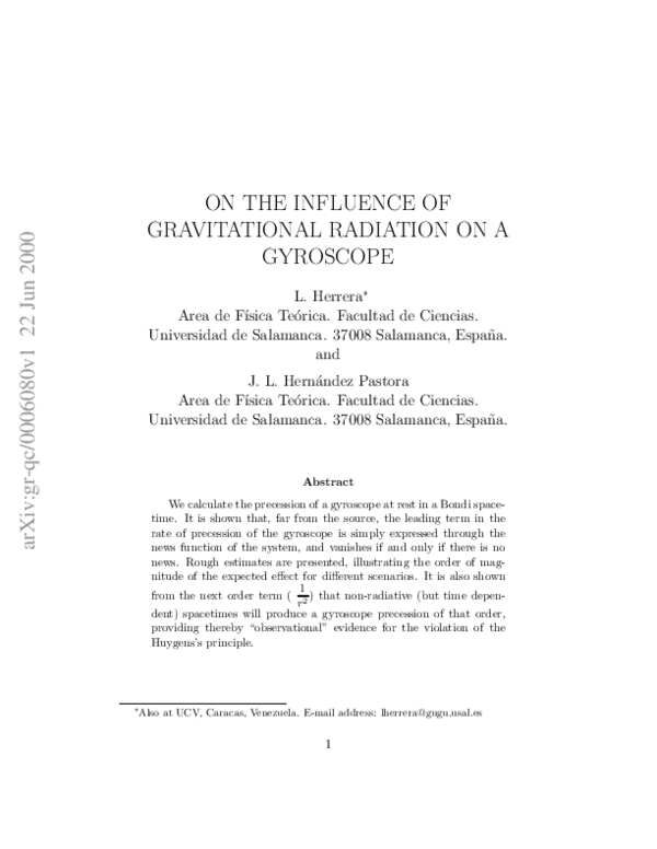 (PDF) On the influence of gravitational radiation on a gyroscope