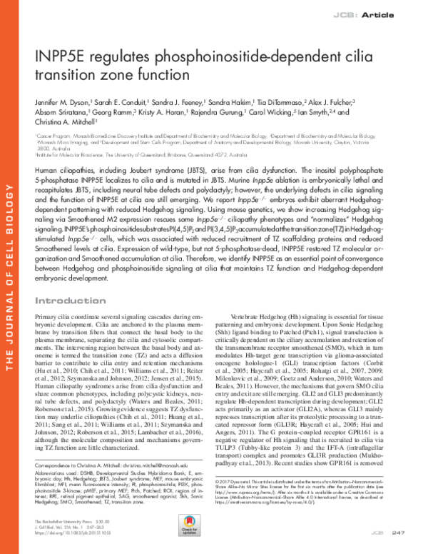 (PDF) INPP5E regulates phosphoinositide-dependent cilia transition zone ...
