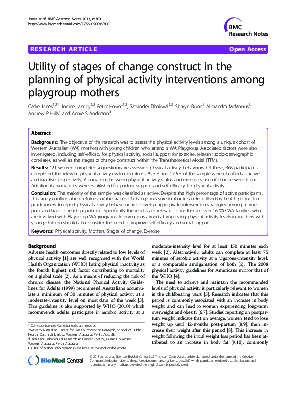(PDF) Utility of stages of change construct in the planning of physical ...