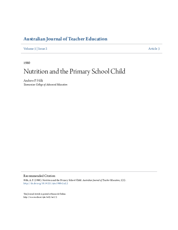 (PDF) Nutrition and the Primary School Child