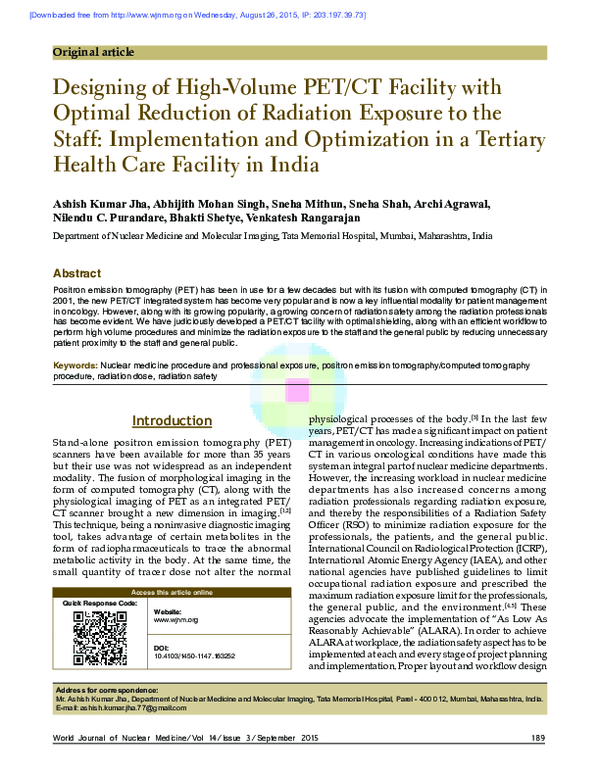 (PDF) Designing of High‑Volume PET/CT Facility with Optimal Reduction ...