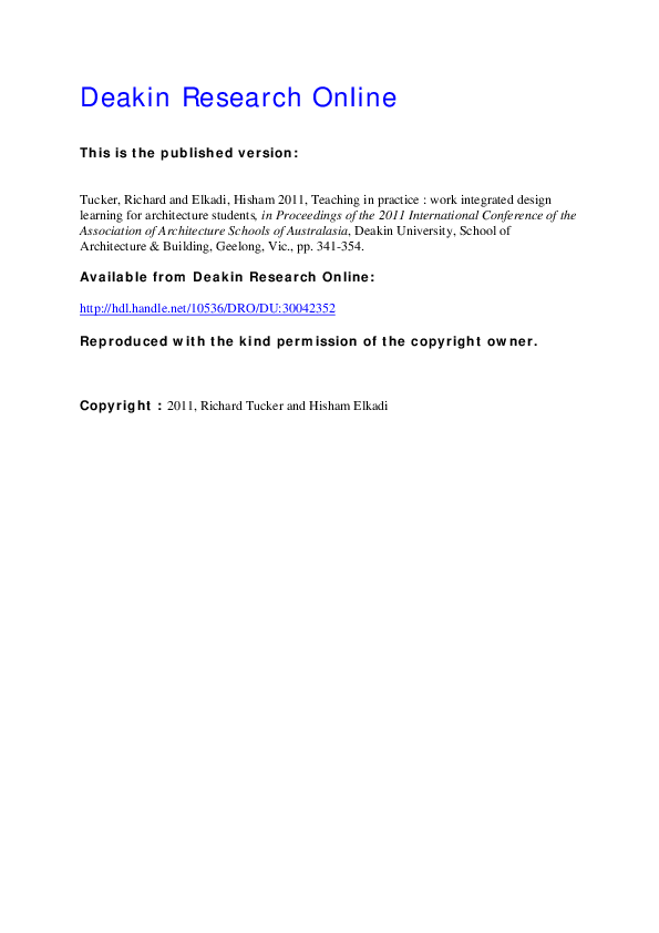 (PDF) Teaching in practice : work integrated design learning and ...