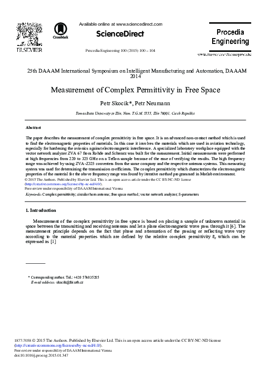(PDF) Measurement of Complex Permittivity in Free Space