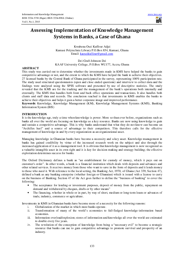 (PDF) Assessing Implementation of Knowledge Management Systems in Banks ...