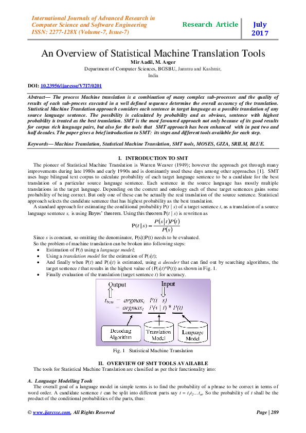 (PDF) An Overview of Statistical Machine Translation Tools