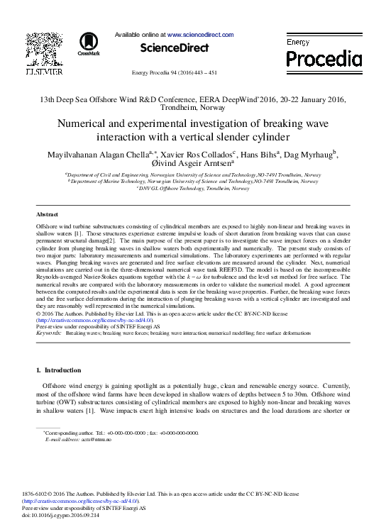 (PDF) Numerical study of irregular breaking wave forces on a monopile ...