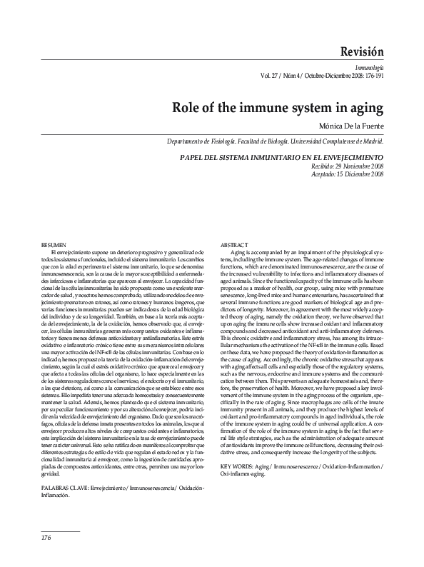 (PDF) Role of the immune system in aging